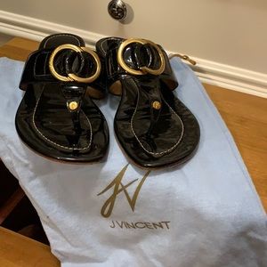 Black patent leather sandals